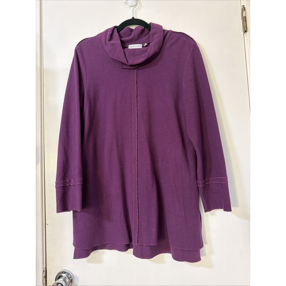 Habitat Purple Cowl Neck Look Tunic Lagenlook Art to Wear Size M Sweater
